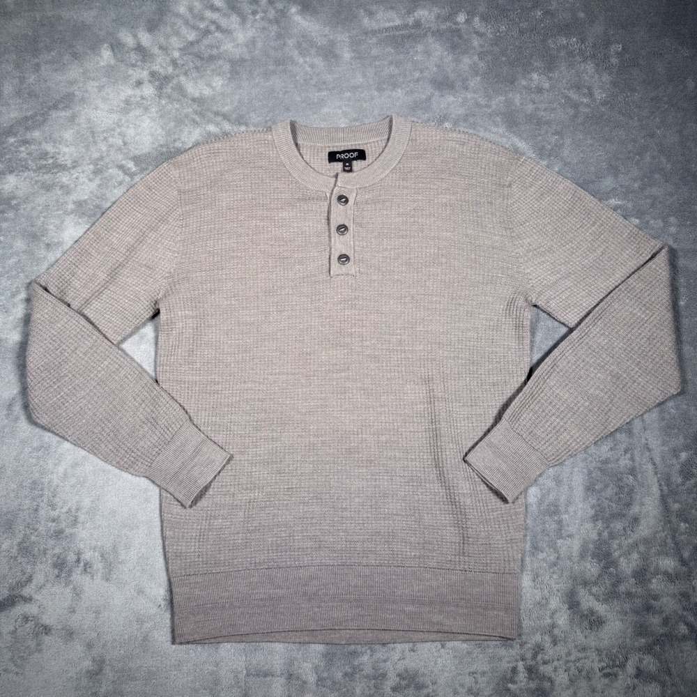 Proof 72- Hour Henley Shirt Waffle Knit Henley Sweater Shirt Men's M Gray LS